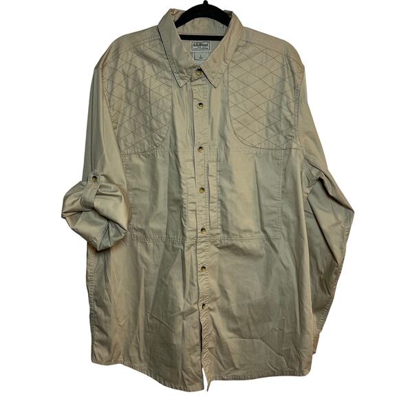 LL Bean Outdoors Hiking Long Sleeve Shirt Tan Beige Size Large Hunting Fishing - Picture 1 of 8